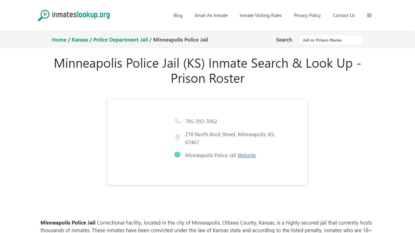Minneapolis Police Jail (KS) Inmate Search & Look Up - Prison Roster